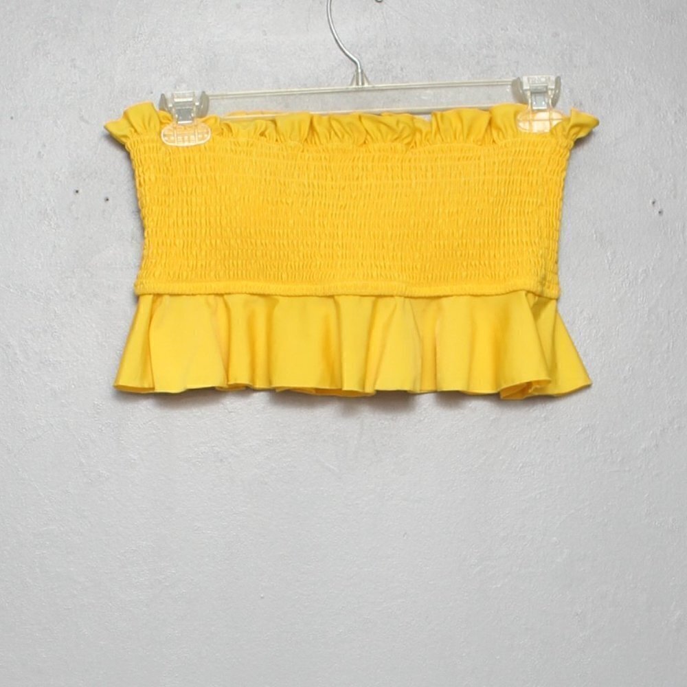 SHEIN smocked peplum strapless swim top